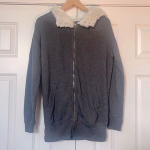 Aerie Long Zip Gray Hooded Sweatshirt